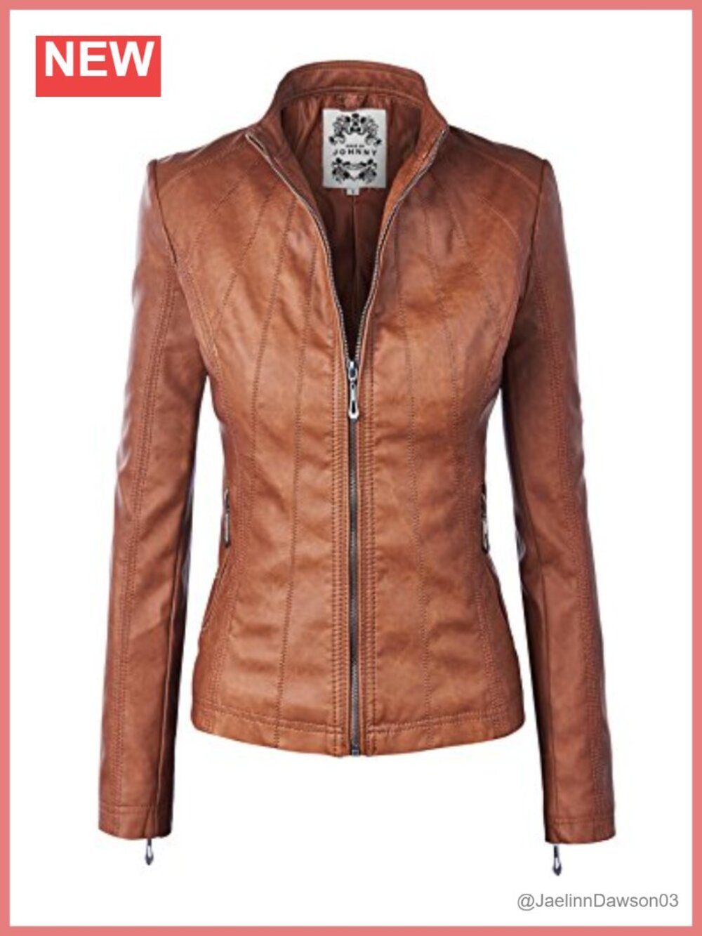 Faux Leather Moto Biker Jacket Zip Up Stitching Detail